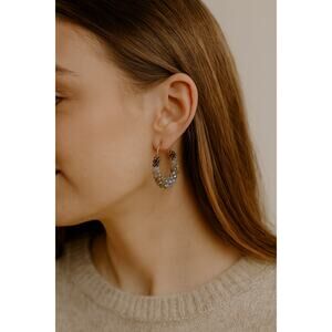 Massini Grey Skies Beaded Hoop Earrings Crystal Faceted Hoops NWT